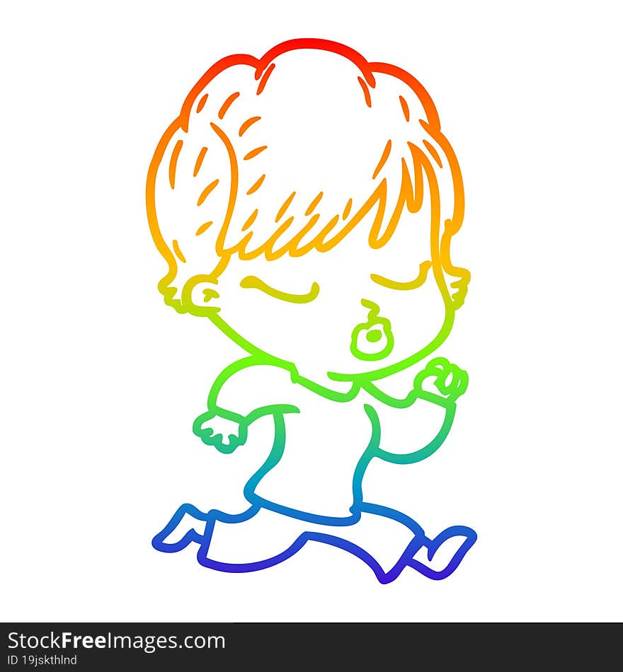 rainbow gradient line drawing cartoon woman with eyes shut