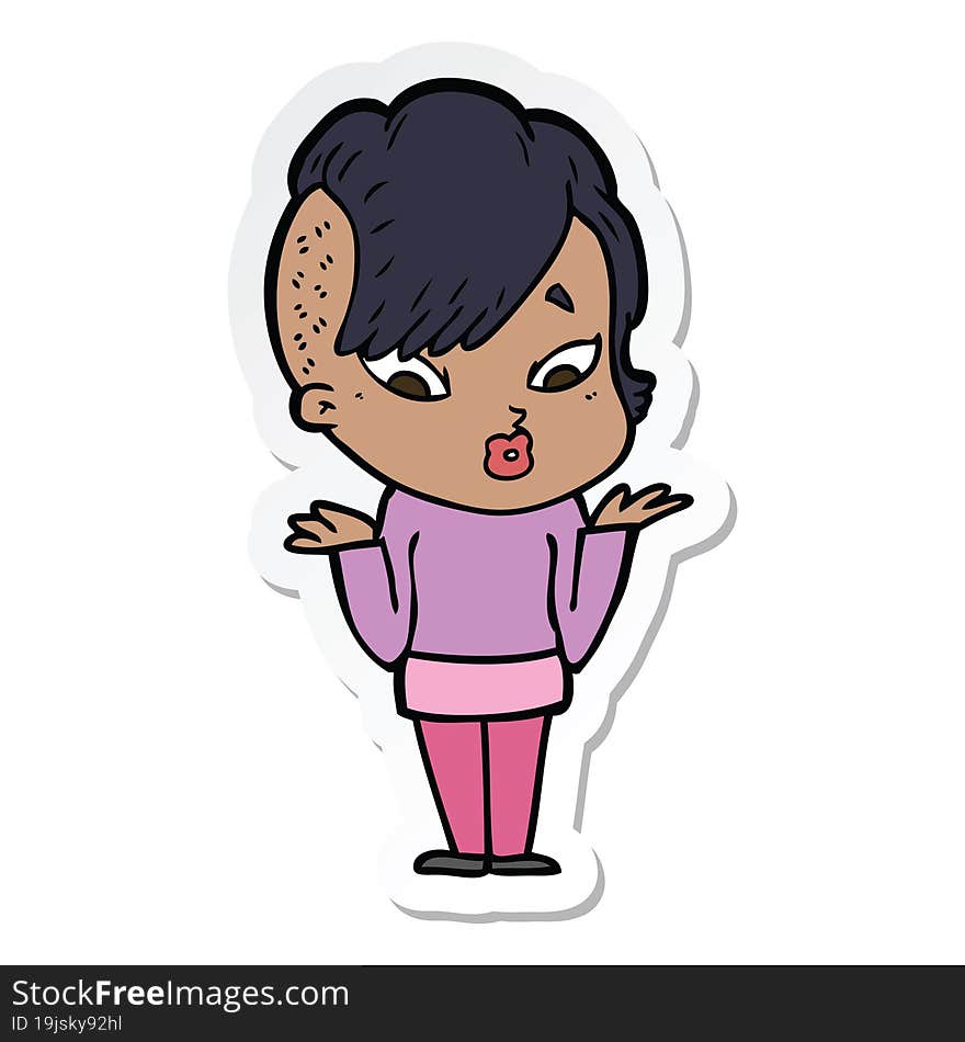 sticker of a cartoon surprised girl shrugging