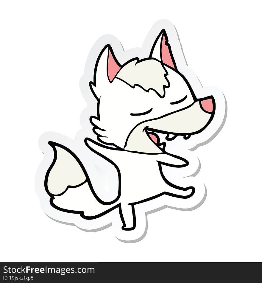 Sticker Of A Cartoon Wolf Laughing