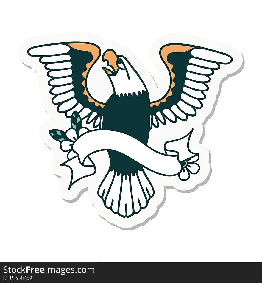 Tattoo Sticker With Banner Of An American Eagle