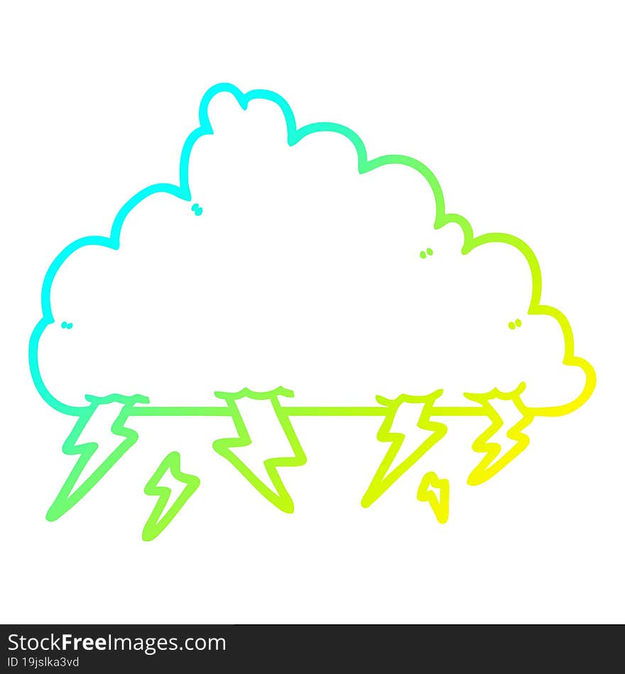 Cold Gradient Line Drawing Cartoon Thundercloud