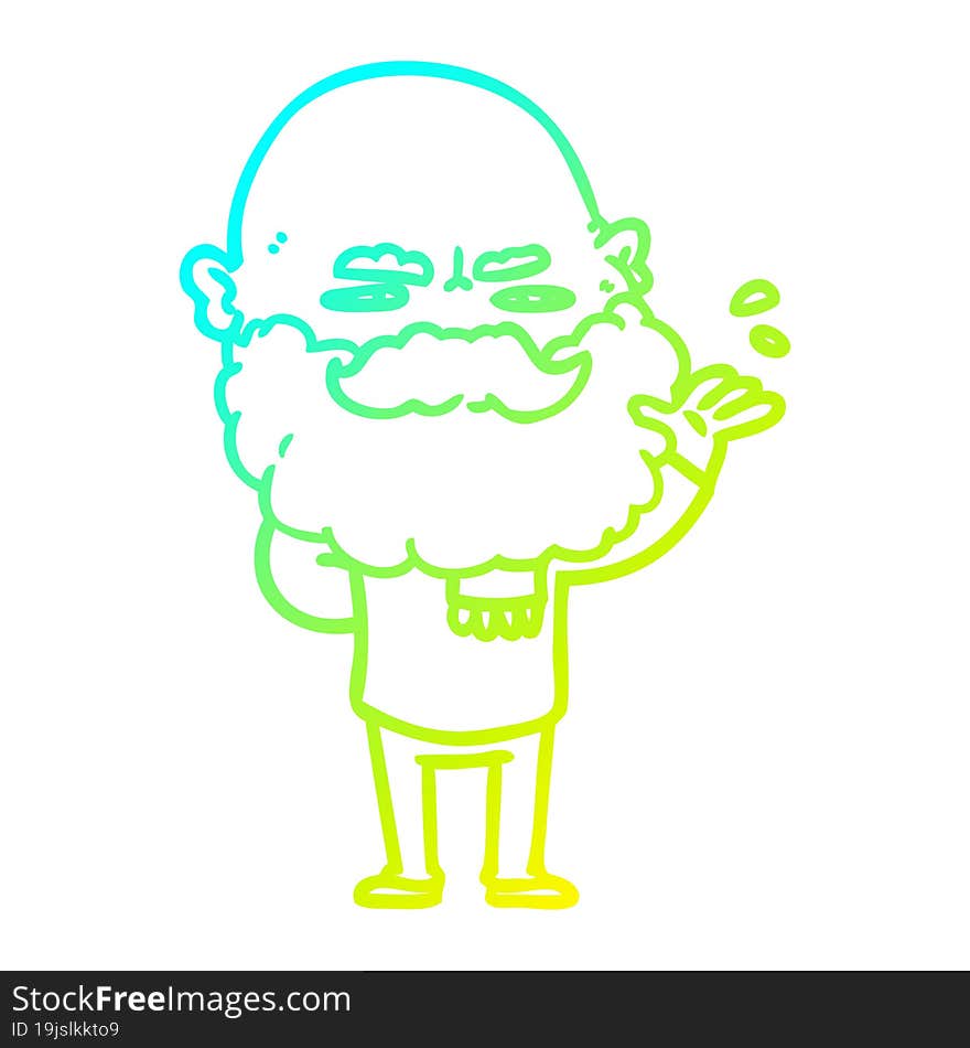 cold gradient line drawing of a cartoon dismissive man with beard frowning