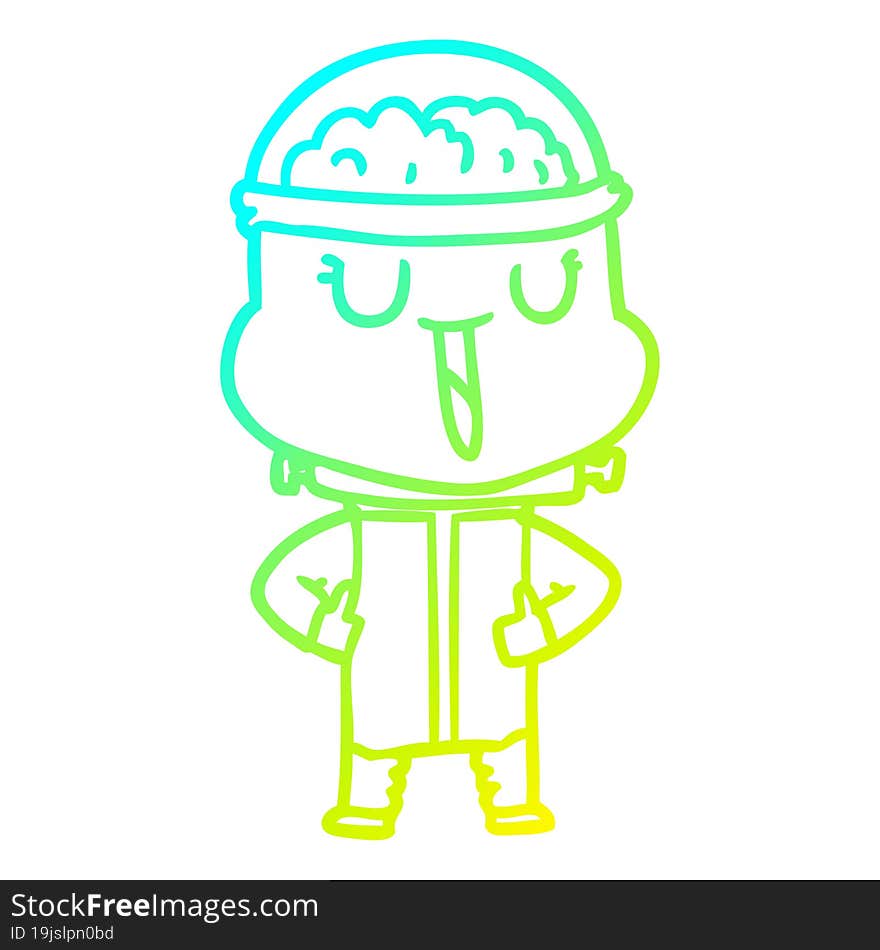 Cold Gradient Line Drawing Happy Cartoon Robot