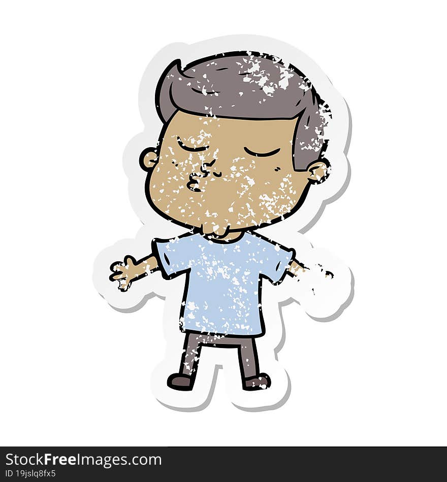 distressed sticker of a cartoon model guy pouting