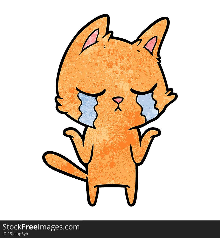 crying cartoon cat shrugging. crying cartoon cat shrugging