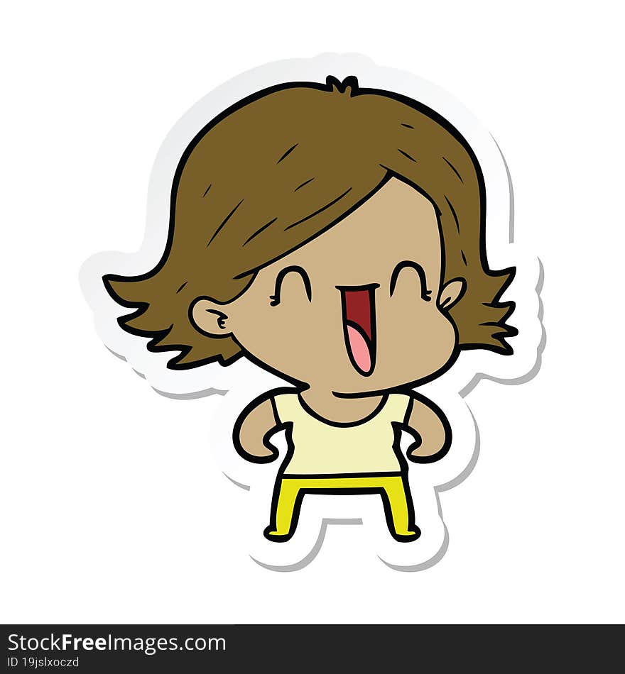 sticker of a cartoon happy woman