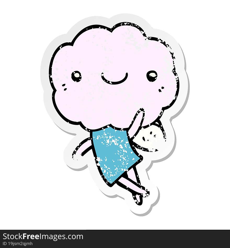 distressed sticker of a cute cloud head creature