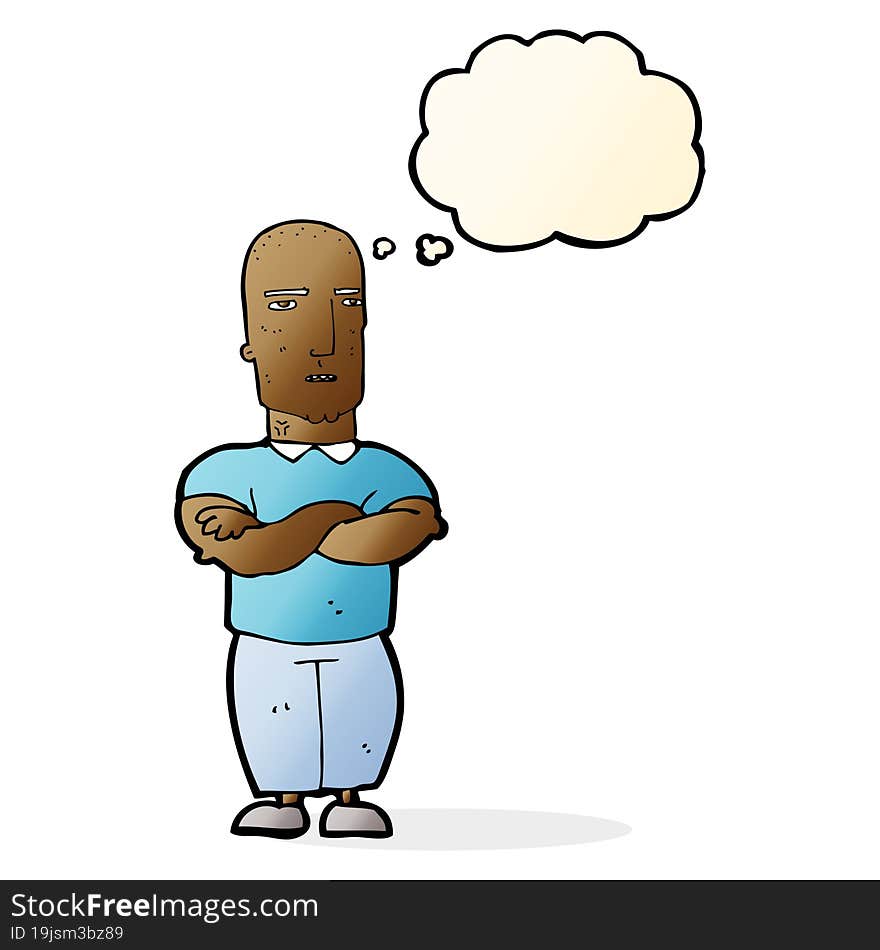 cartoon annoyed bald man with thought bubble