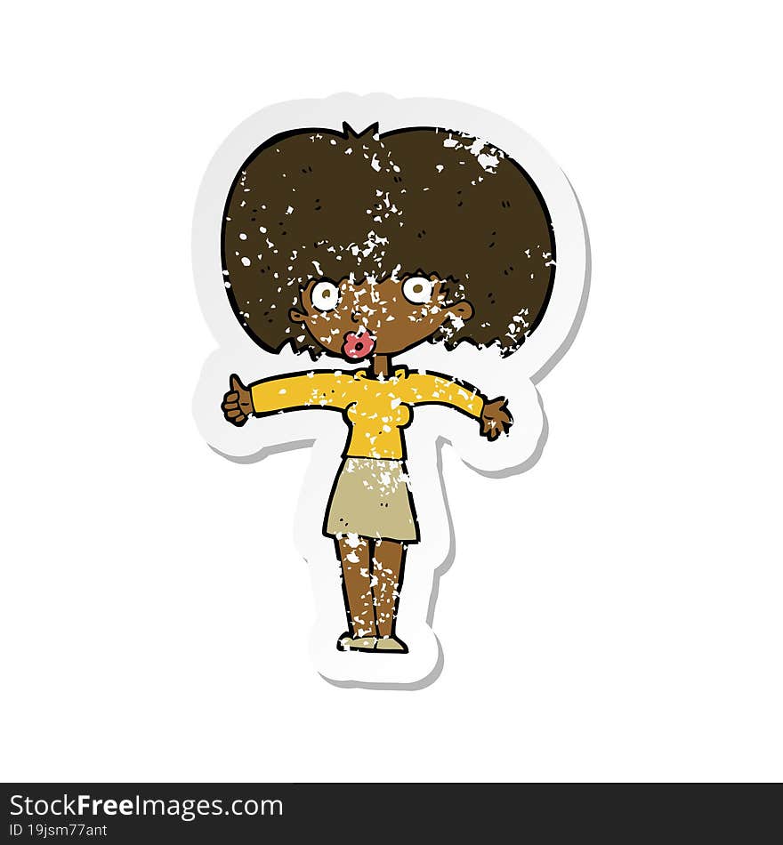 Retro Distressed Sticker Of A Cartoon Woman Giving Thumbs Up Symbol