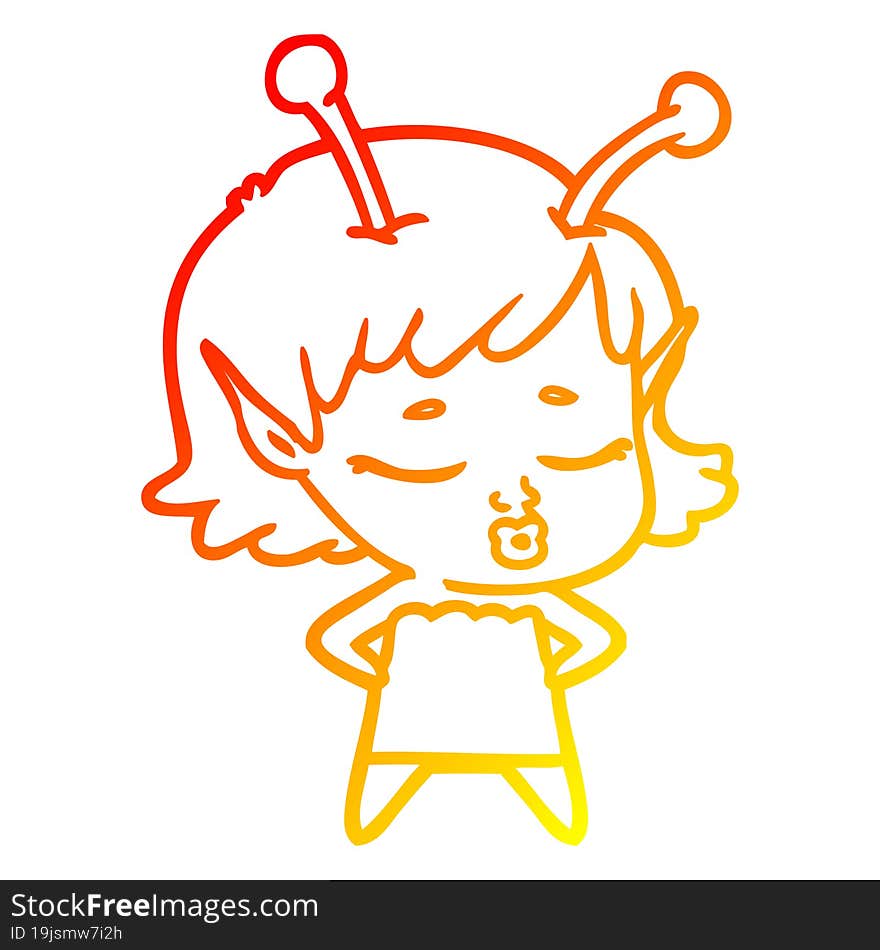 warm gradient line drawing cute alien girl cartoon