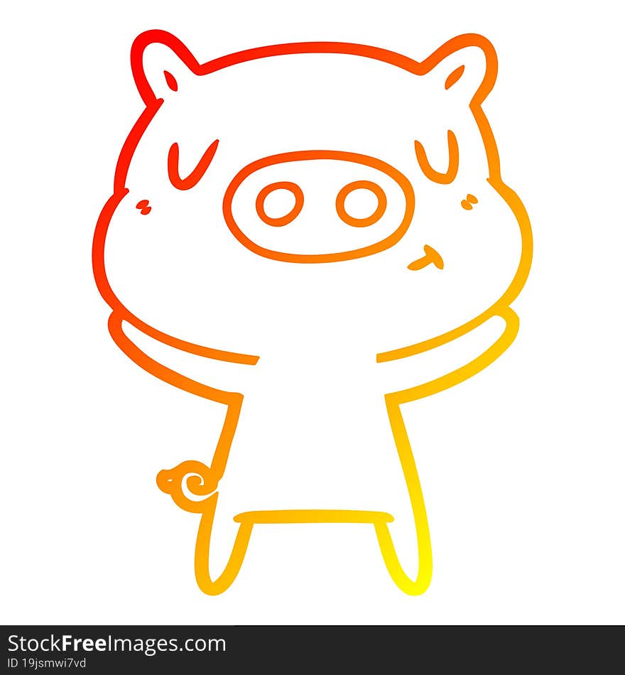 warm gradient line drawing cartoon content pig