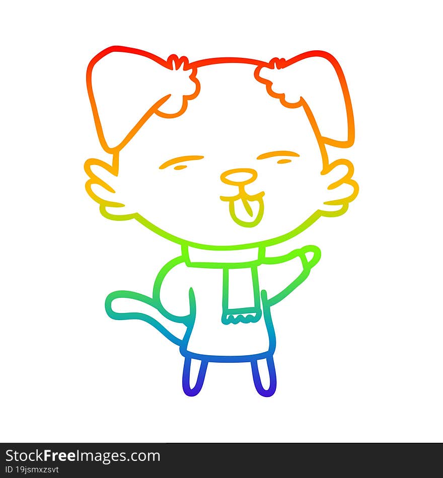 Rainbow Gradient Line Drawing Cartoon Dog Sticking Out Tongue