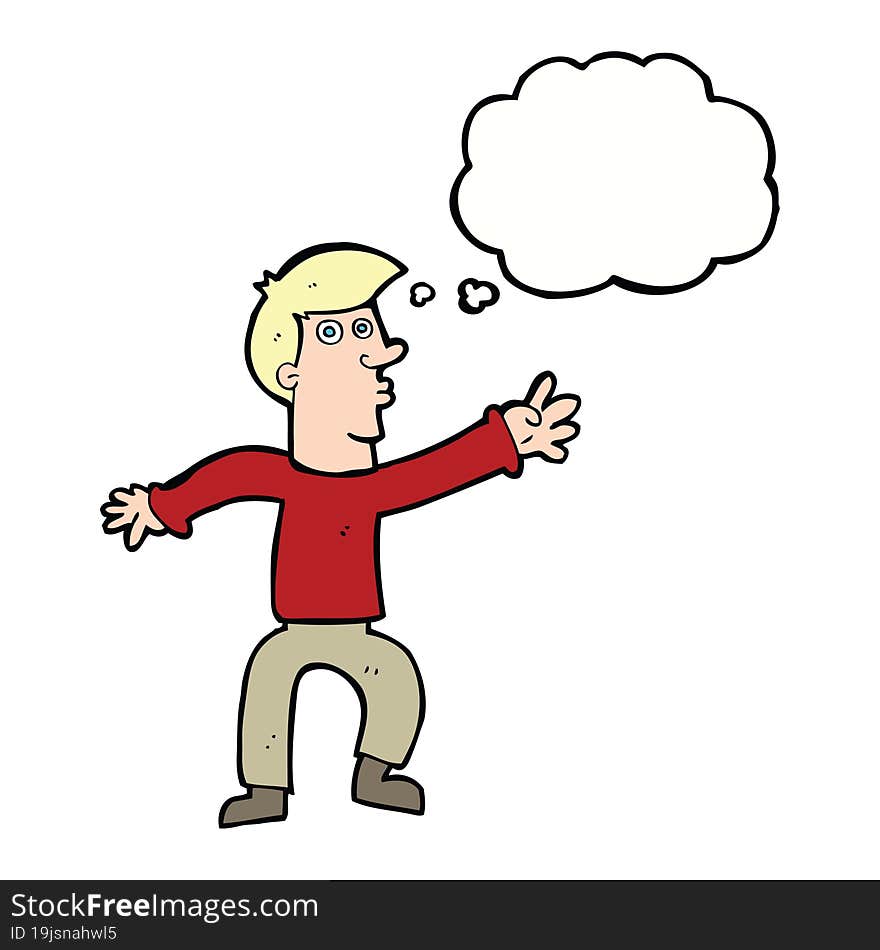 cartoon reaching man with thought bubble