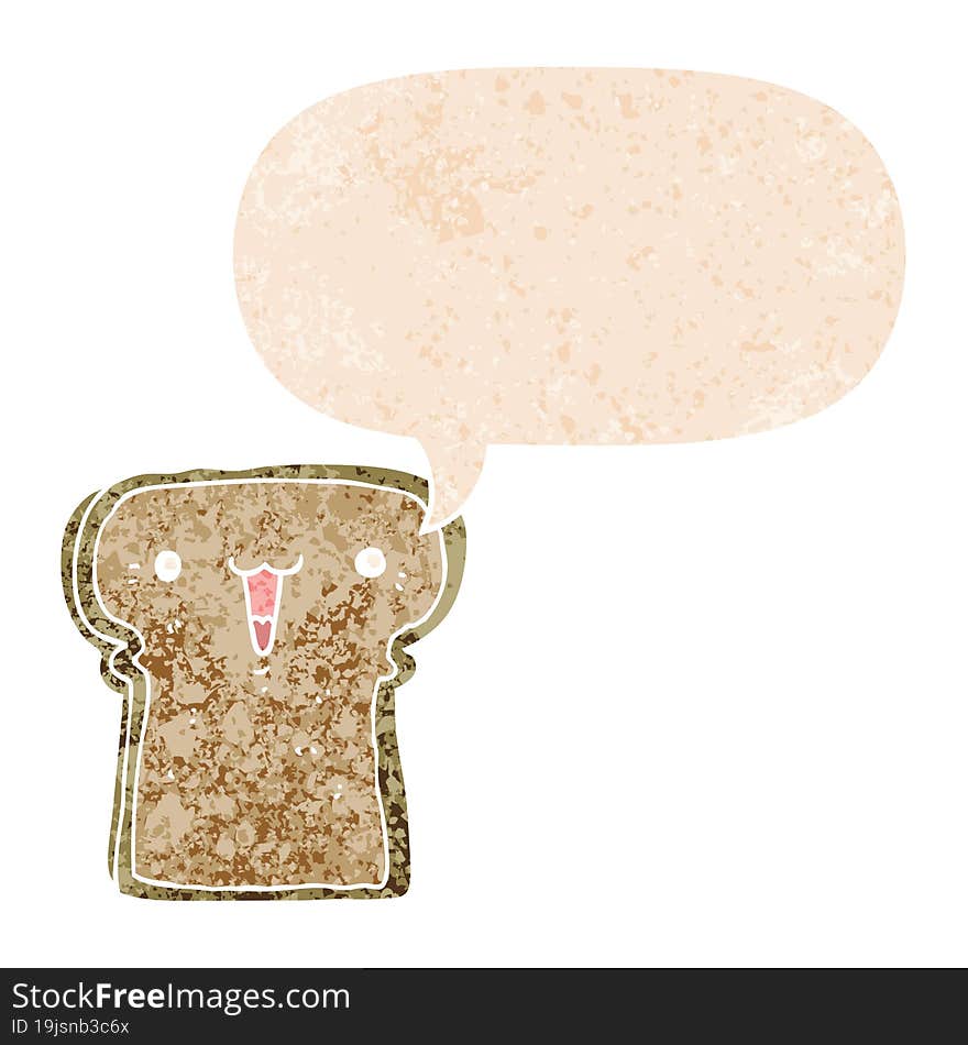 Cute Cartoon Toast And Speech Bubble In Retro Textured Style