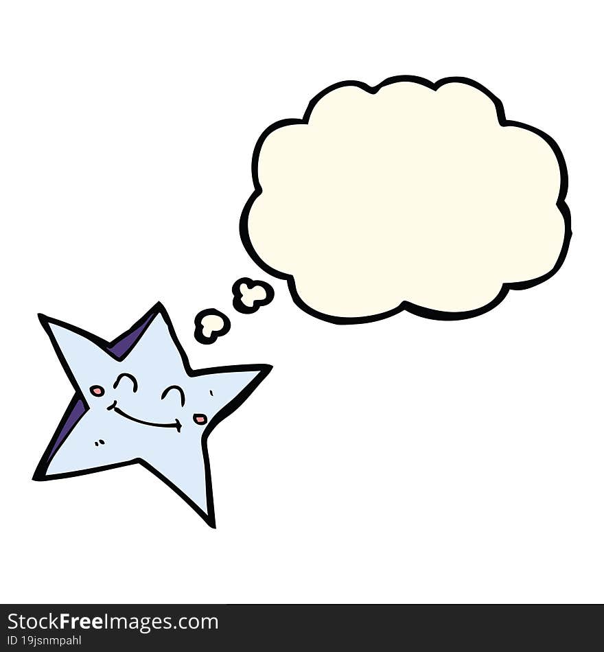 cartoon happy star character with thought bubble