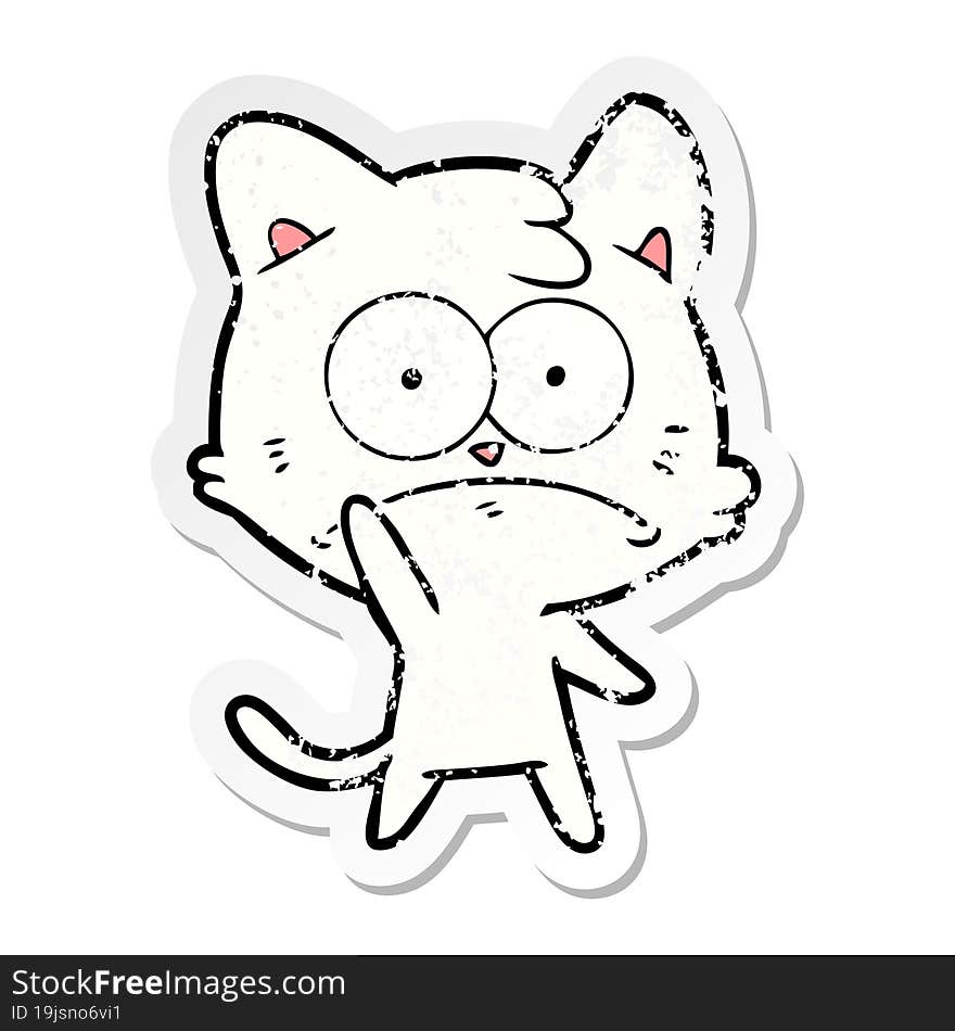 Distressed Sticker Of A Cartoon Nervous Cat