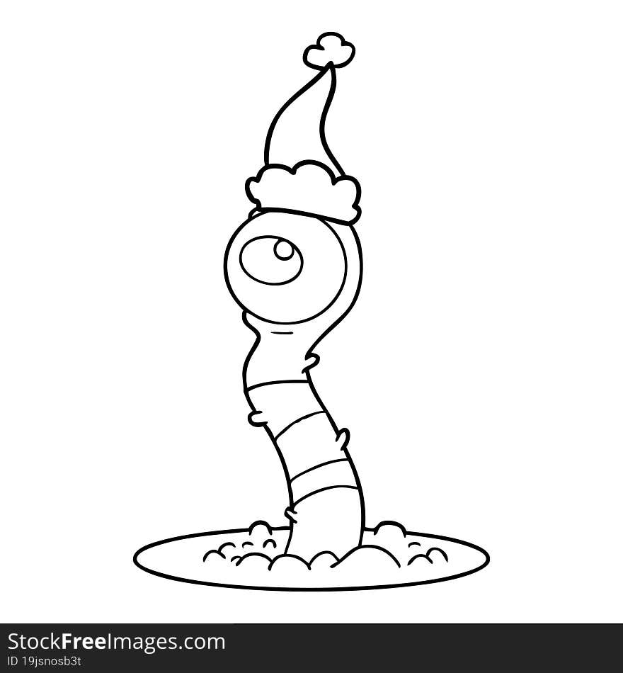 Line Drawing Of A Alien Swamp Monster Wearing Santa Hat