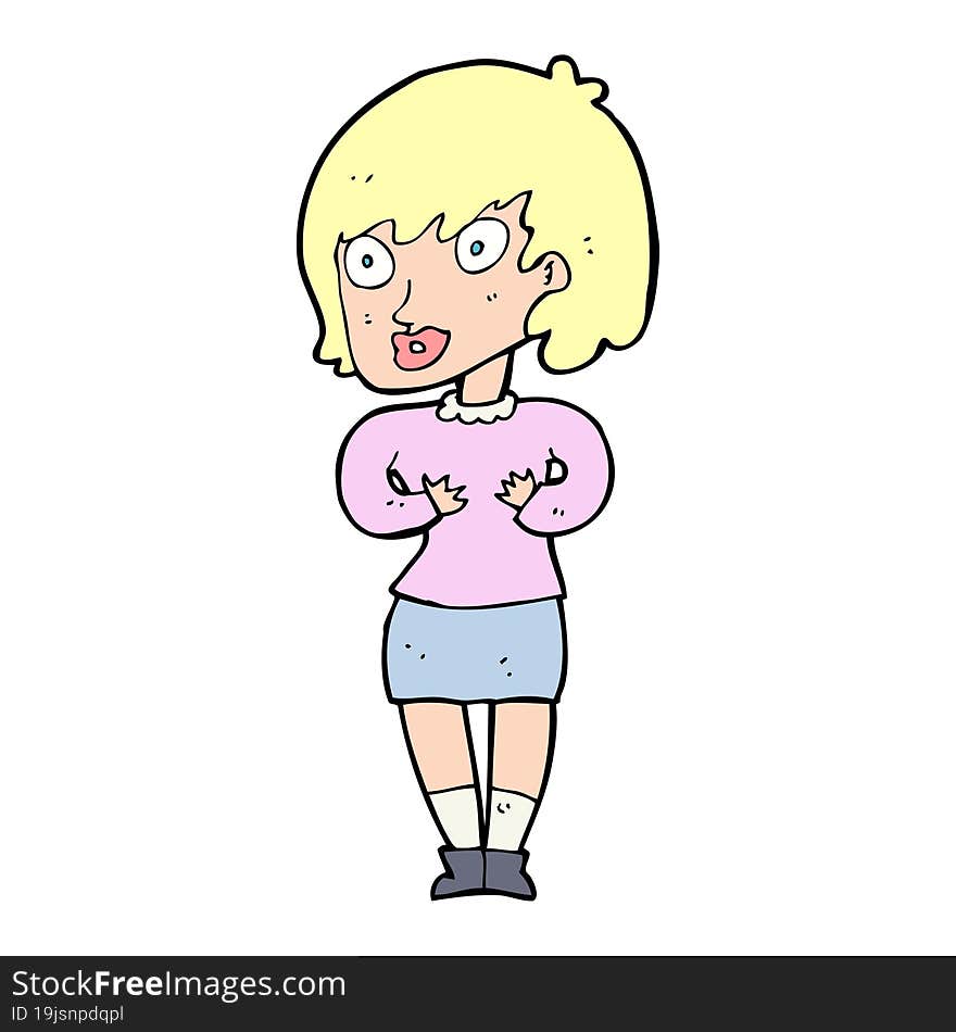 cartoon woman making Who Me gesture