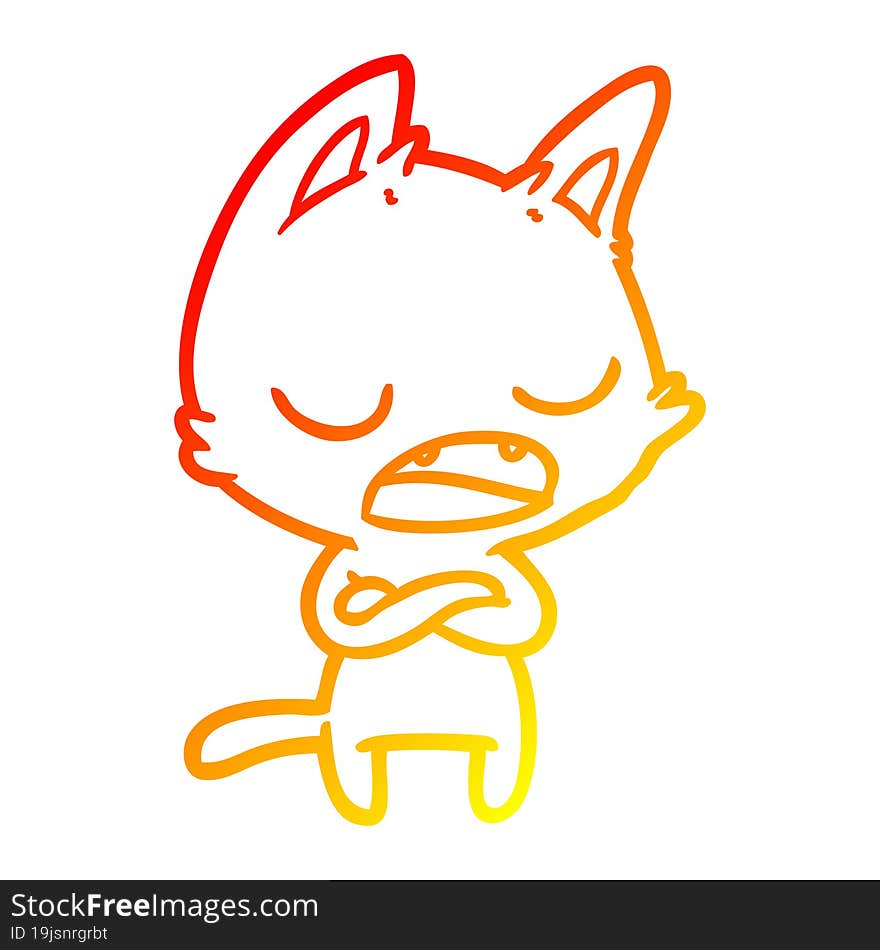 warm gradient line drawing talking cat with crossed arms