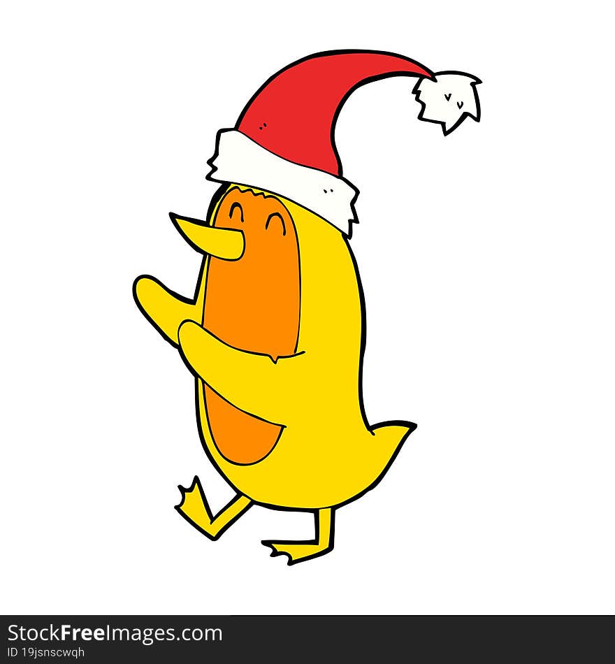 Cartoon Bird Wearing Xmas Hat