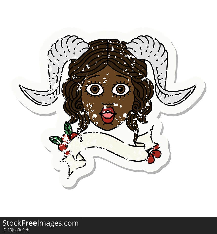 Retro Tattoo Style tiefling character face. Retro Tattoo Style tiefling character face