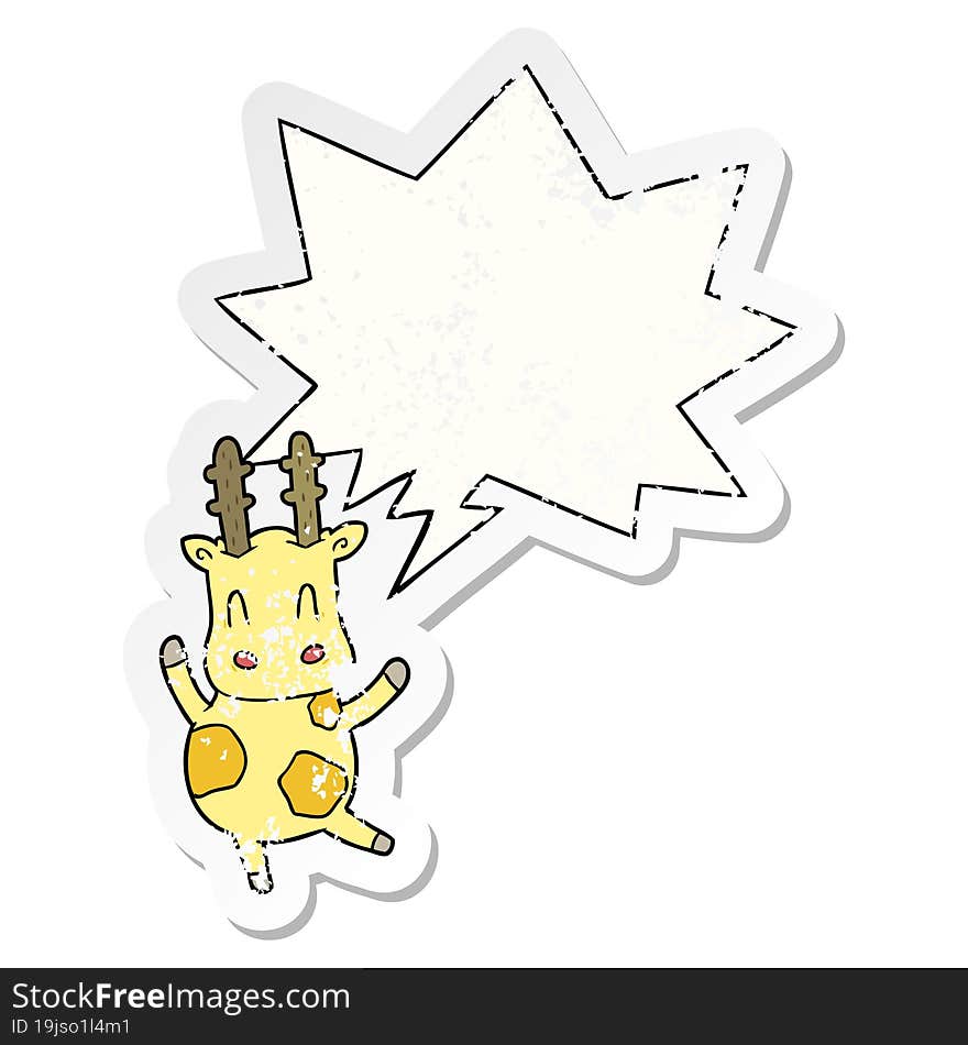 cute cartoon giraffe and speech bubble distressed sticker