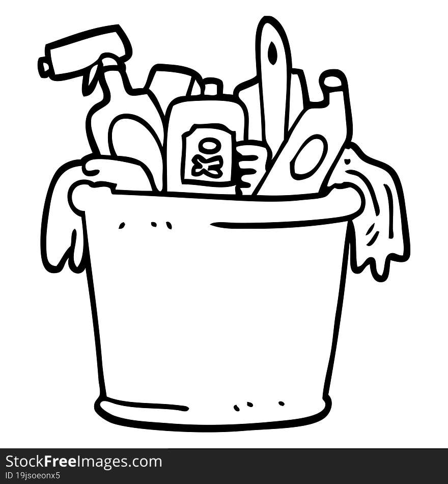 line drawing cartoon house cleaning products