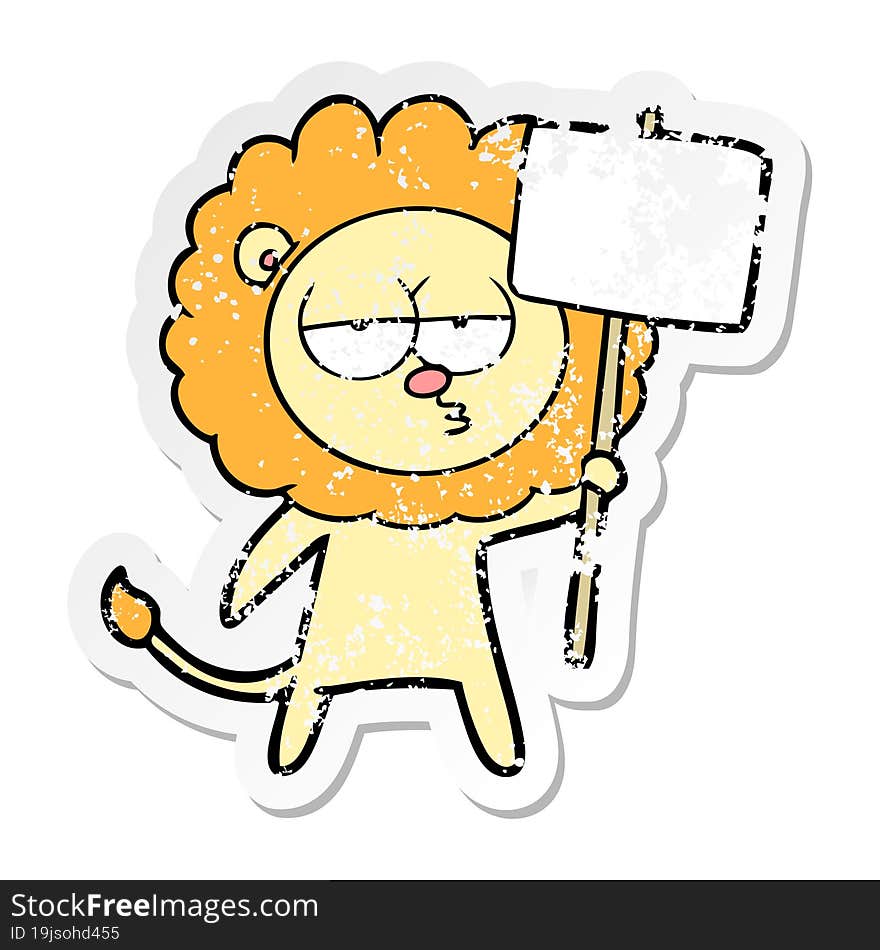 distressed sticker of a cartoon bored lion