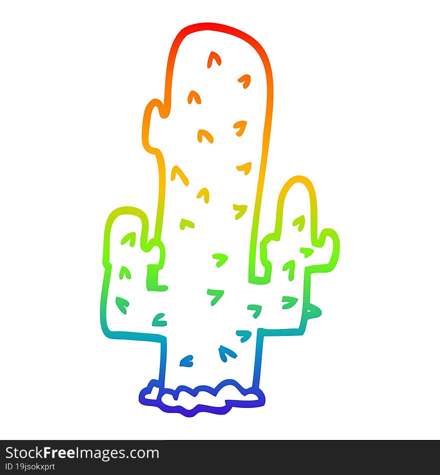 rainbow gradient line drawing cartoon cactus