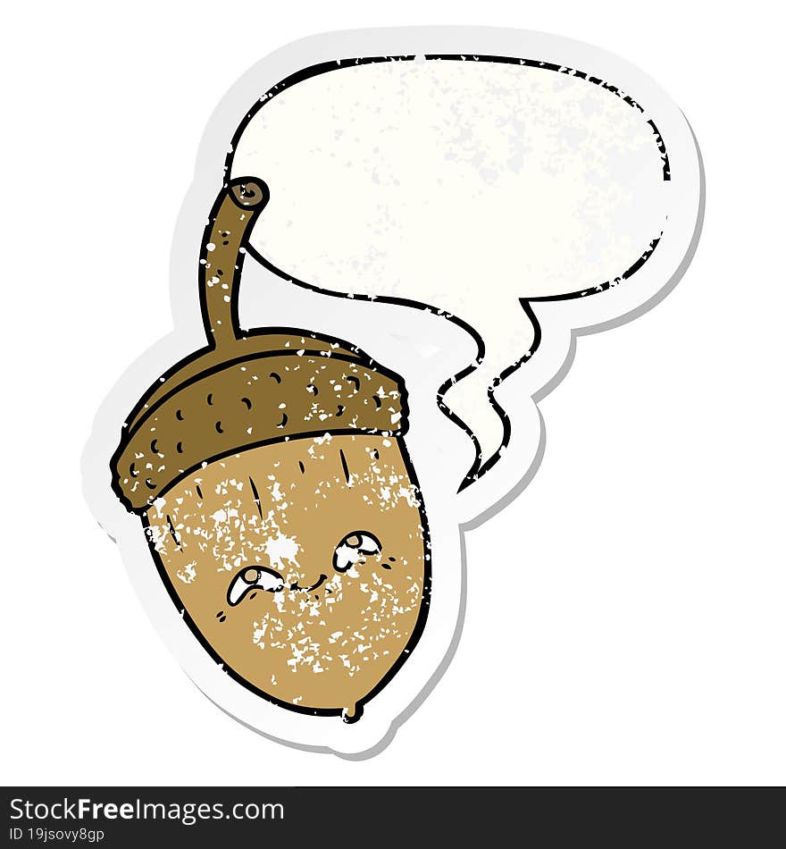 Cartoon Acorn And Speech Bubble Distressed Sticker