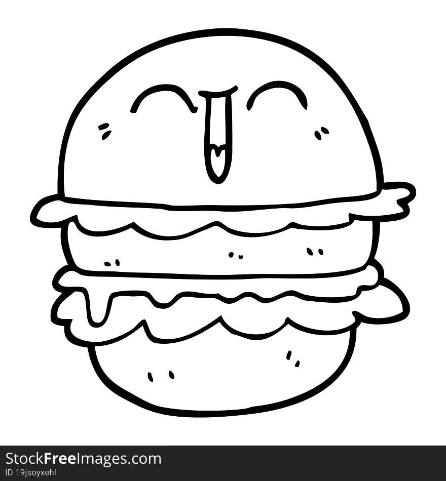 black and white cartoon burger