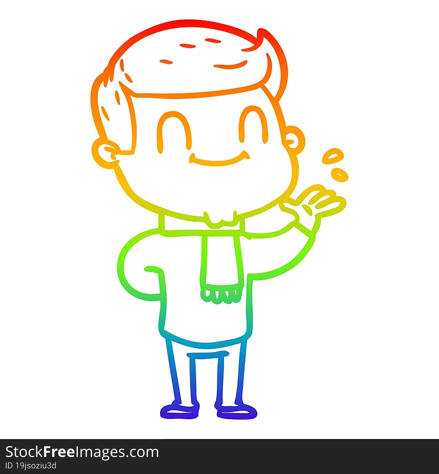 rainbow gradient line drawing of a cartoon friendly man