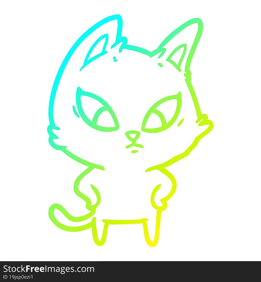 Cold Gradient Line Drawing Confused Cartoon Cat