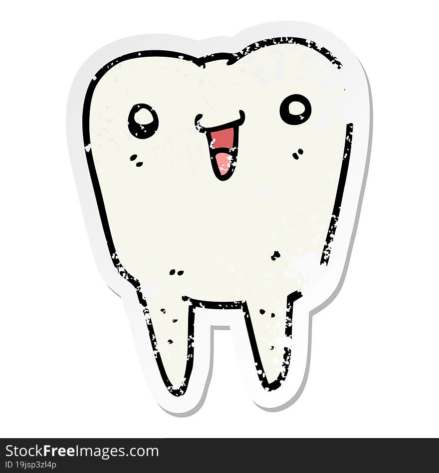 Distressed Sticker Of A Cartoon Tooth