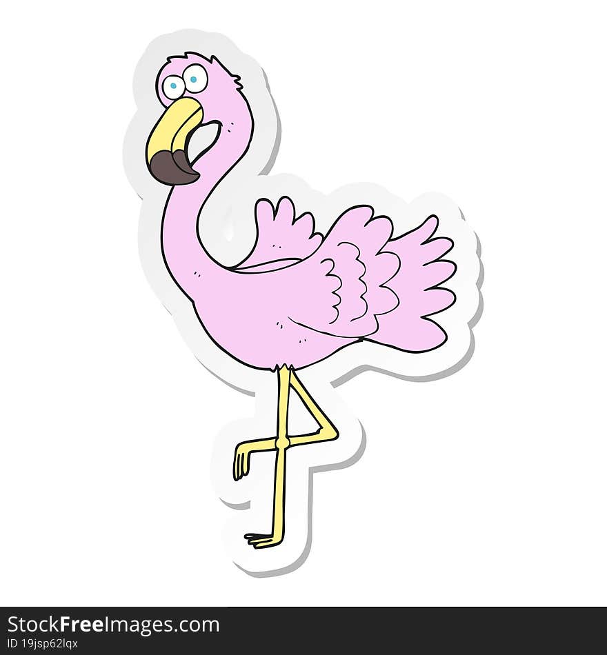 sticker of a cartoon flamingo