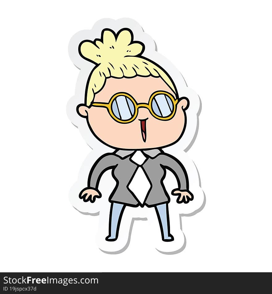 sticker of a cartoon woman wearing spectacles