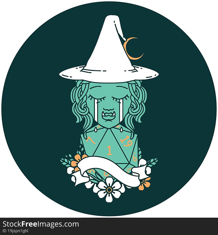 Crying Orc Witch With Natural One D20 Roll Icon