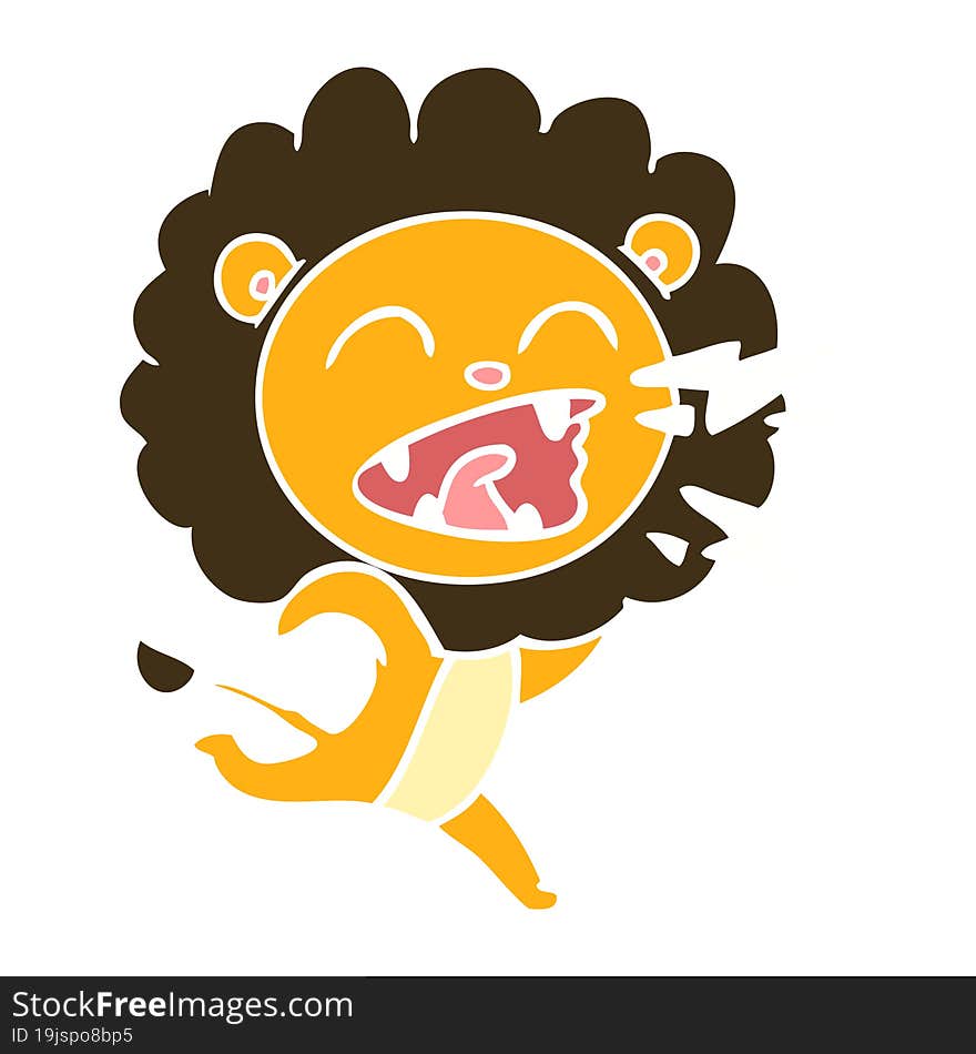 flat color style cartoon running lion