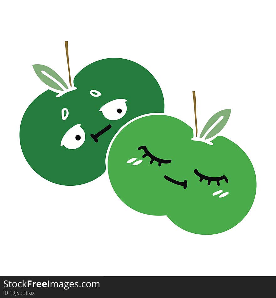 flat color retro cartoon apples