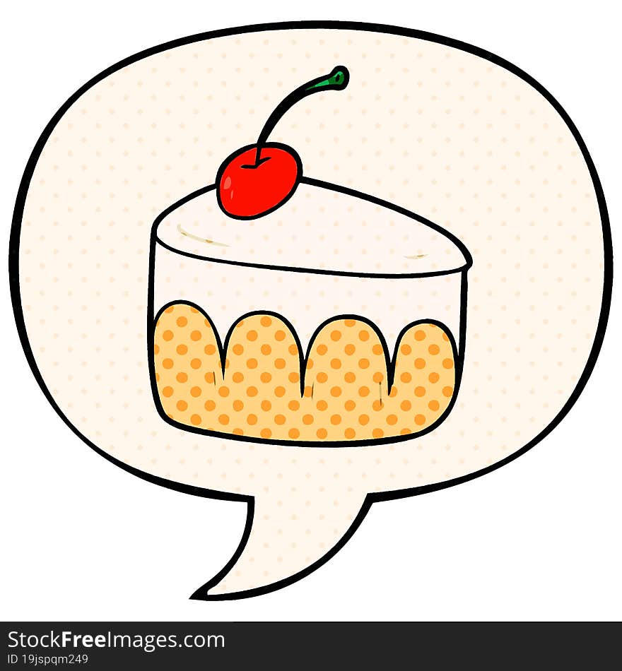 cartoon tasty dessert and speech bubble in comic book style