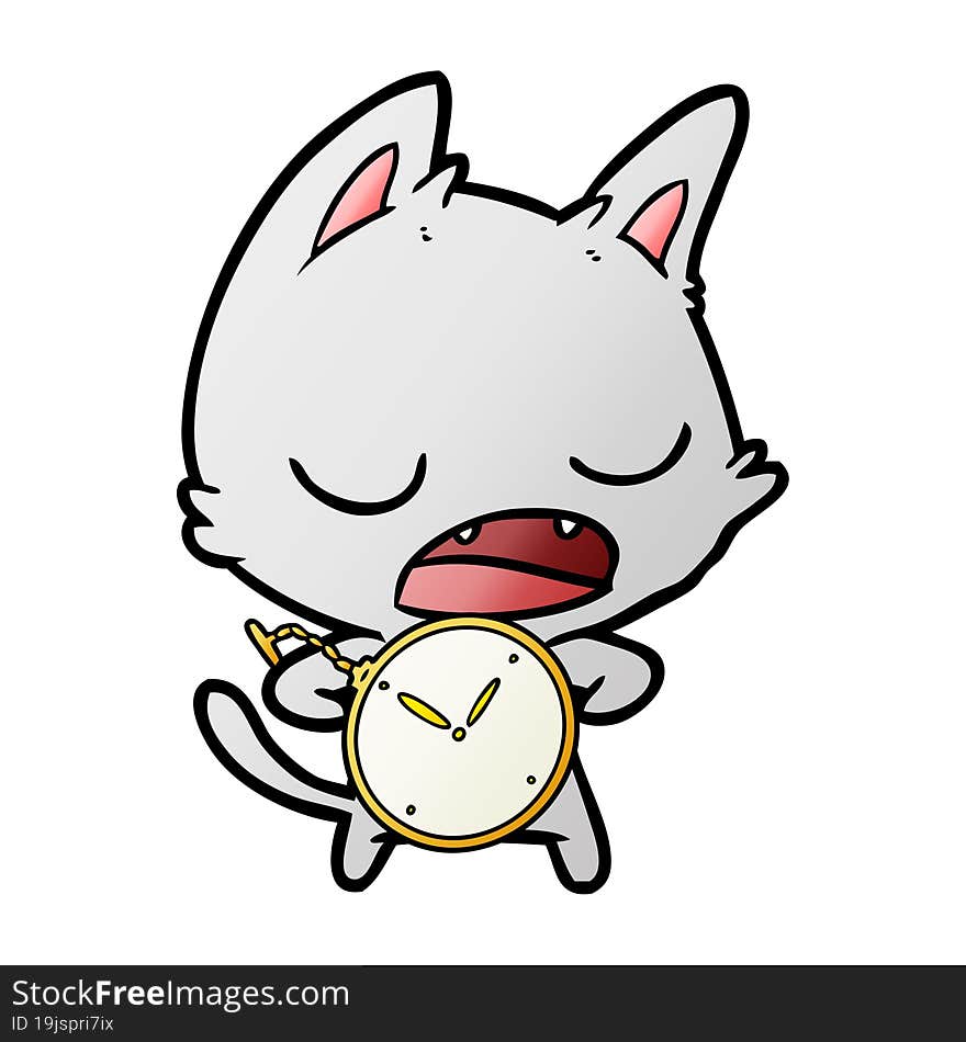 talking cat cartoon with stopwatch. talking cat cartoon with stopwatch