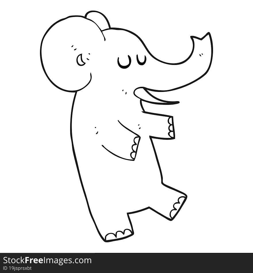 freehand drawn black and white cartoon dancing elephant