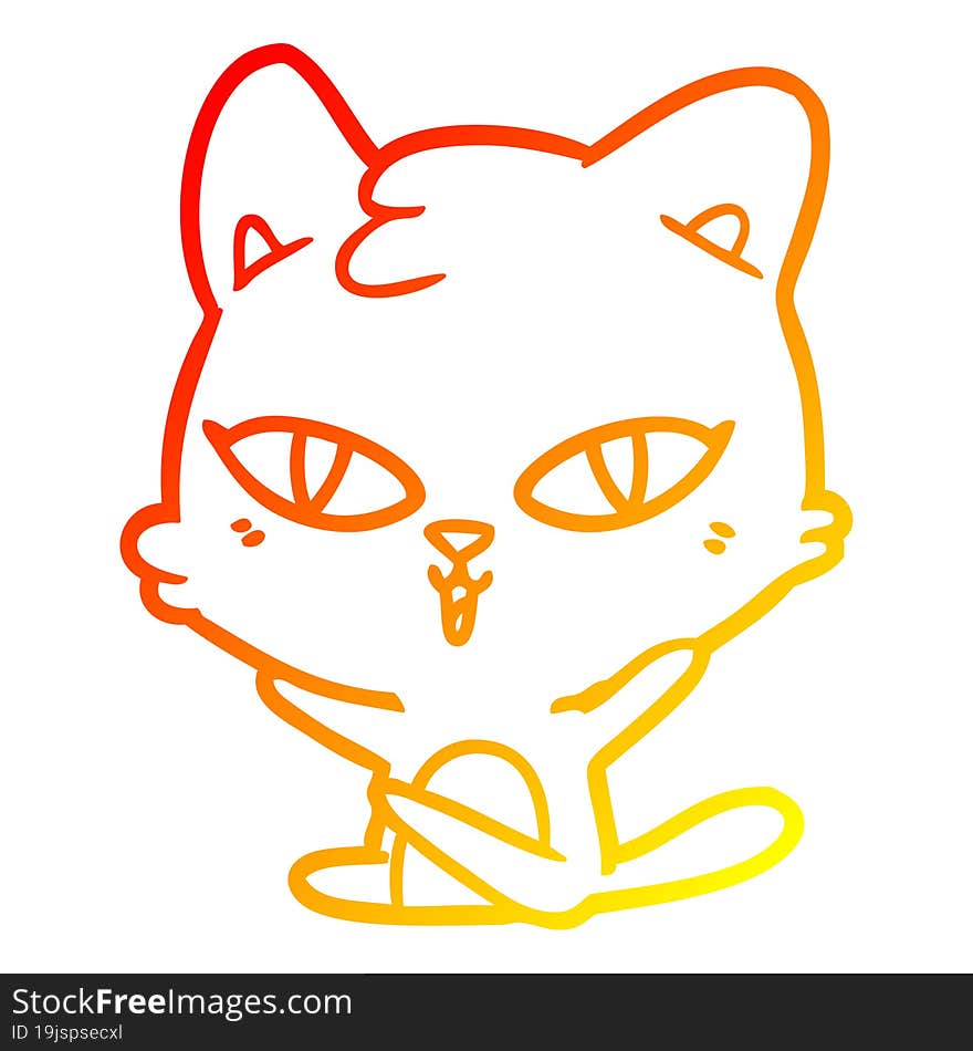 Warm Gradient Line Drawing Cartoon Cat