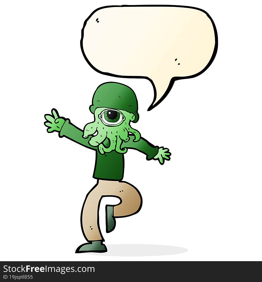 cartoon alien monster man with speech bubble