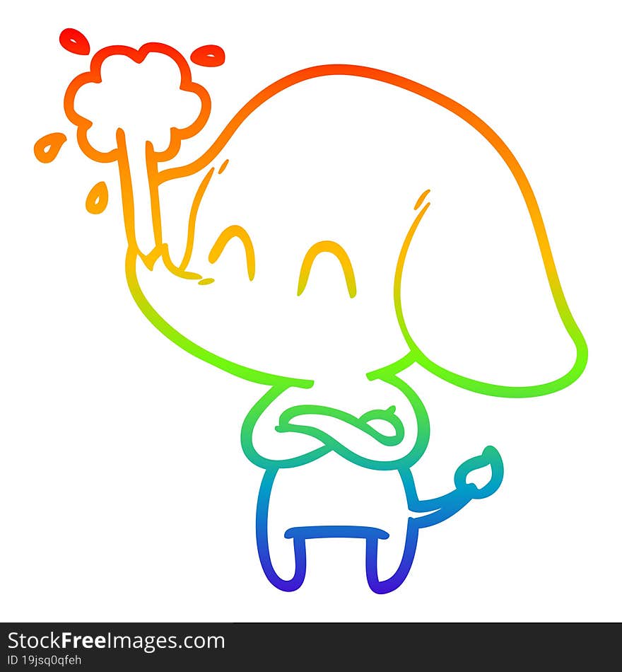 Rainbow Gradient Line Drawing Cute Cartoon Elephant Spouting Water