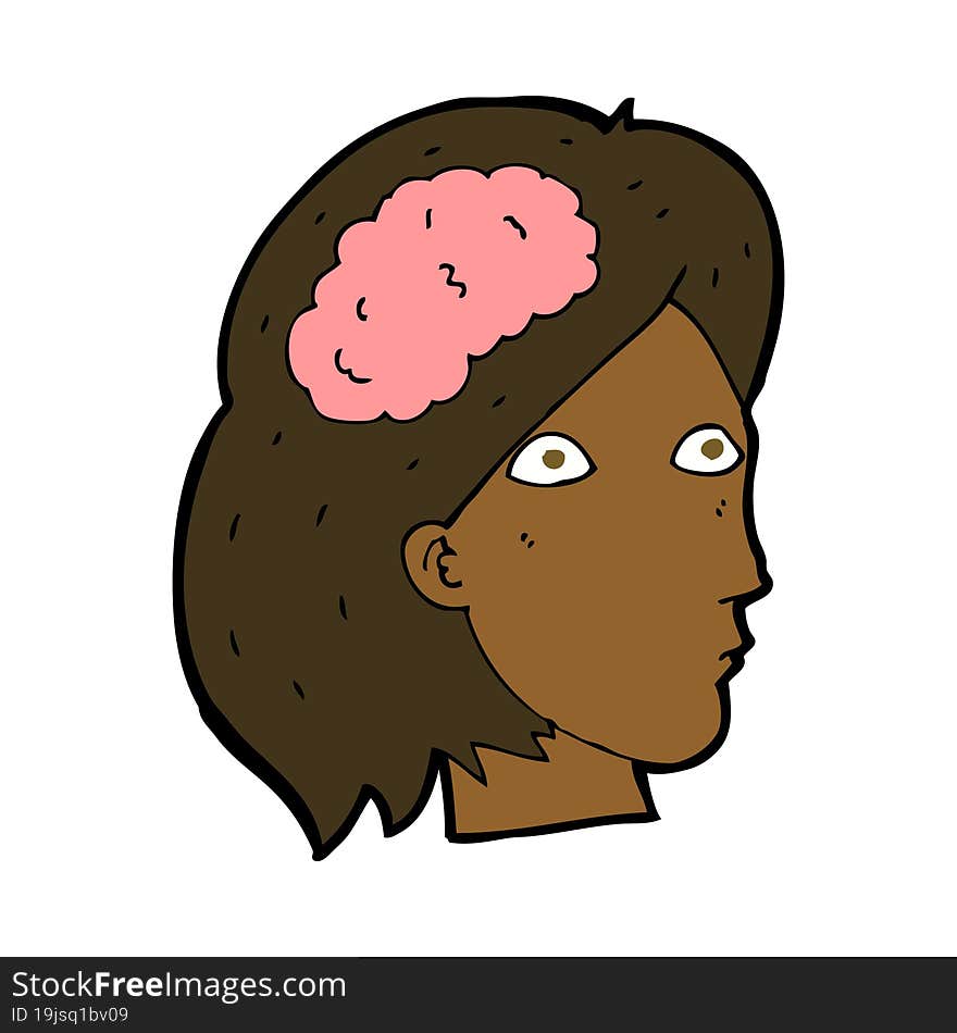 cartoon female head with brain symbol