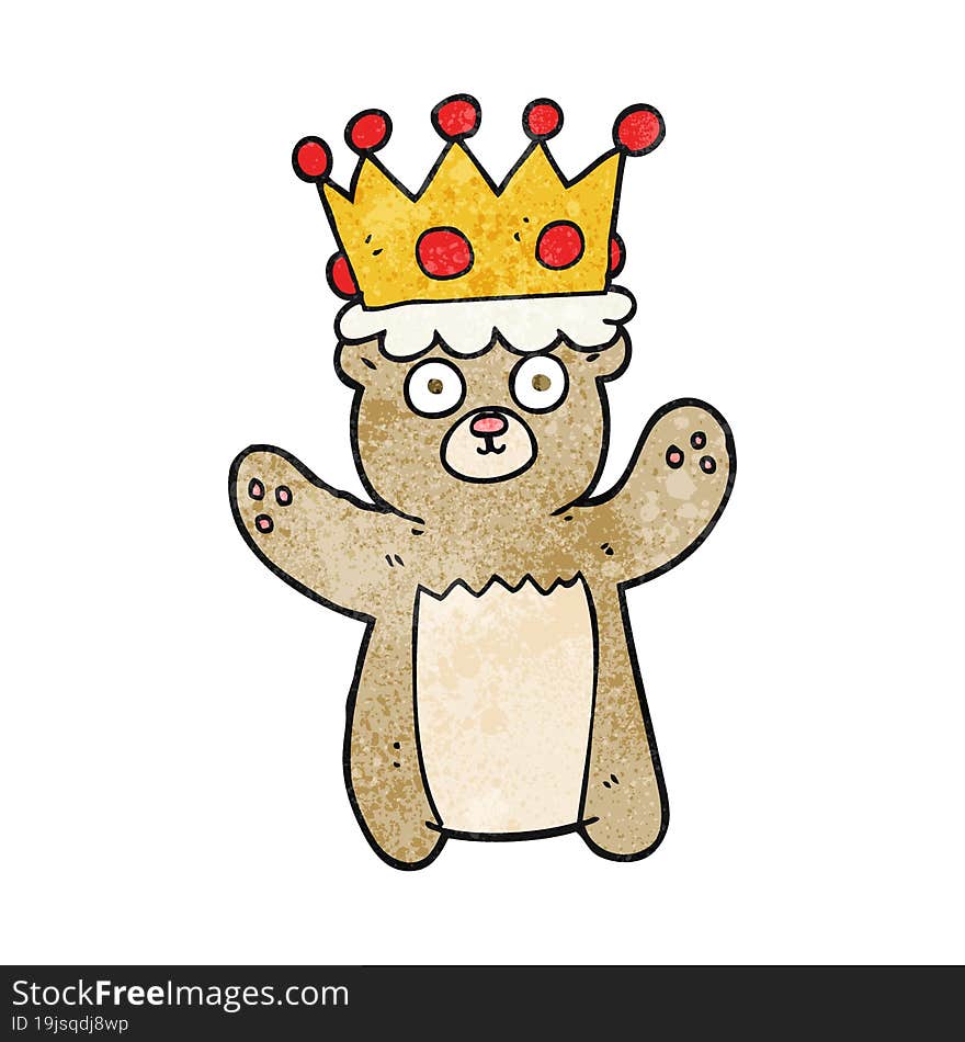 freehand textured cartoon teddy bear wearing crown