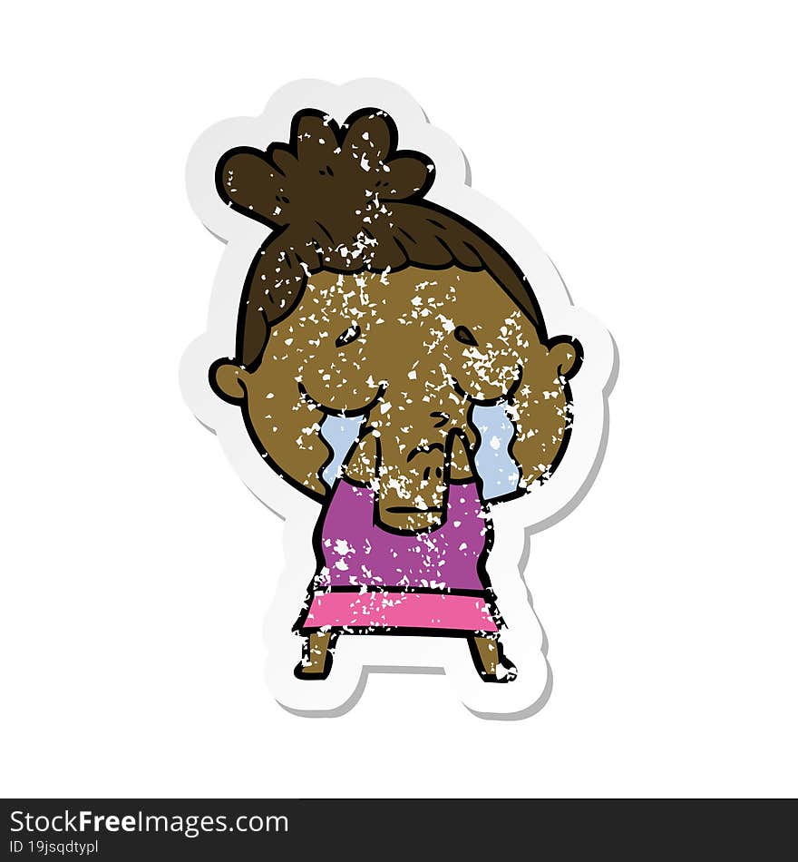 distressed sticker of a cartoon crying woman