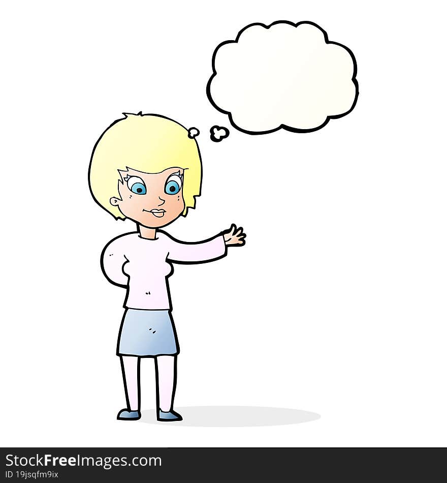 Cartoon Welcoming Woman With Thought Bubble