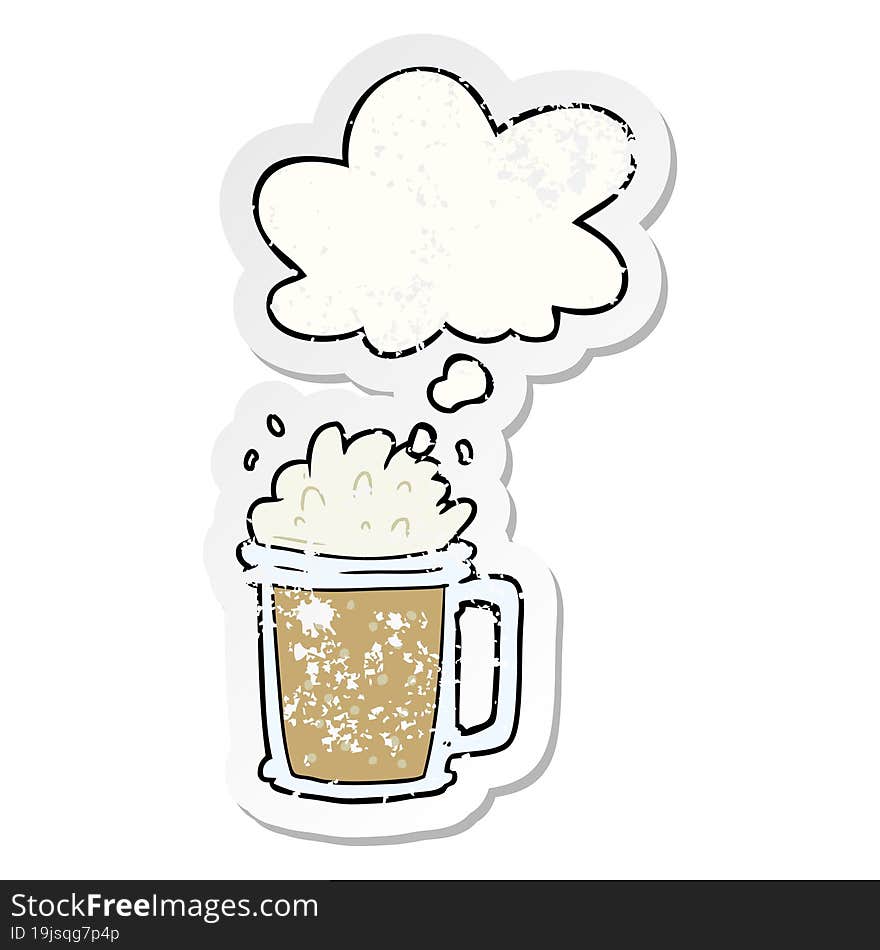 Cartoon Beer And Thought Bubble As A Distressed Worn Sticker